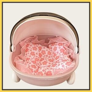 Labubu Pink and White Carrier with a Floral Mat